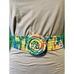 Vintage 1980's Stretch Yellow Floral Belt Waist 25.5" to 33"